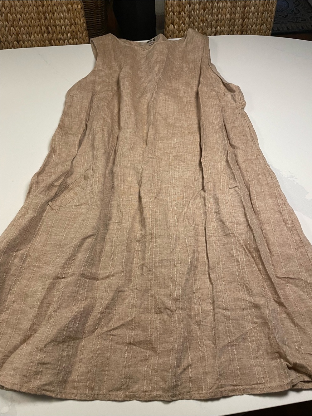100% Linen A-Line Sleeveless Dress - Neutral Tan FLAX XL